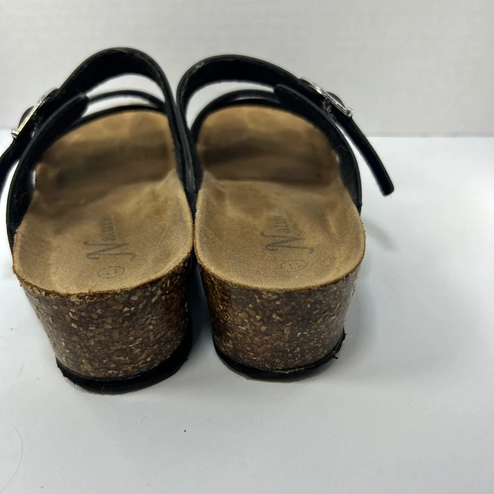 Earthy Black Double Buckle Cork Wedge Slides Gorpcore Coastal Granola 11